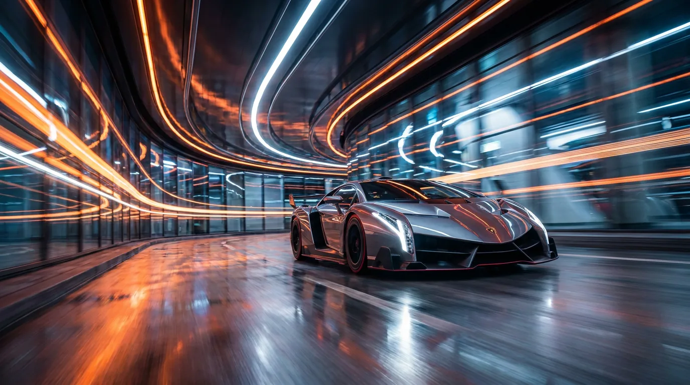 Veneno accelerating through a light tunnel